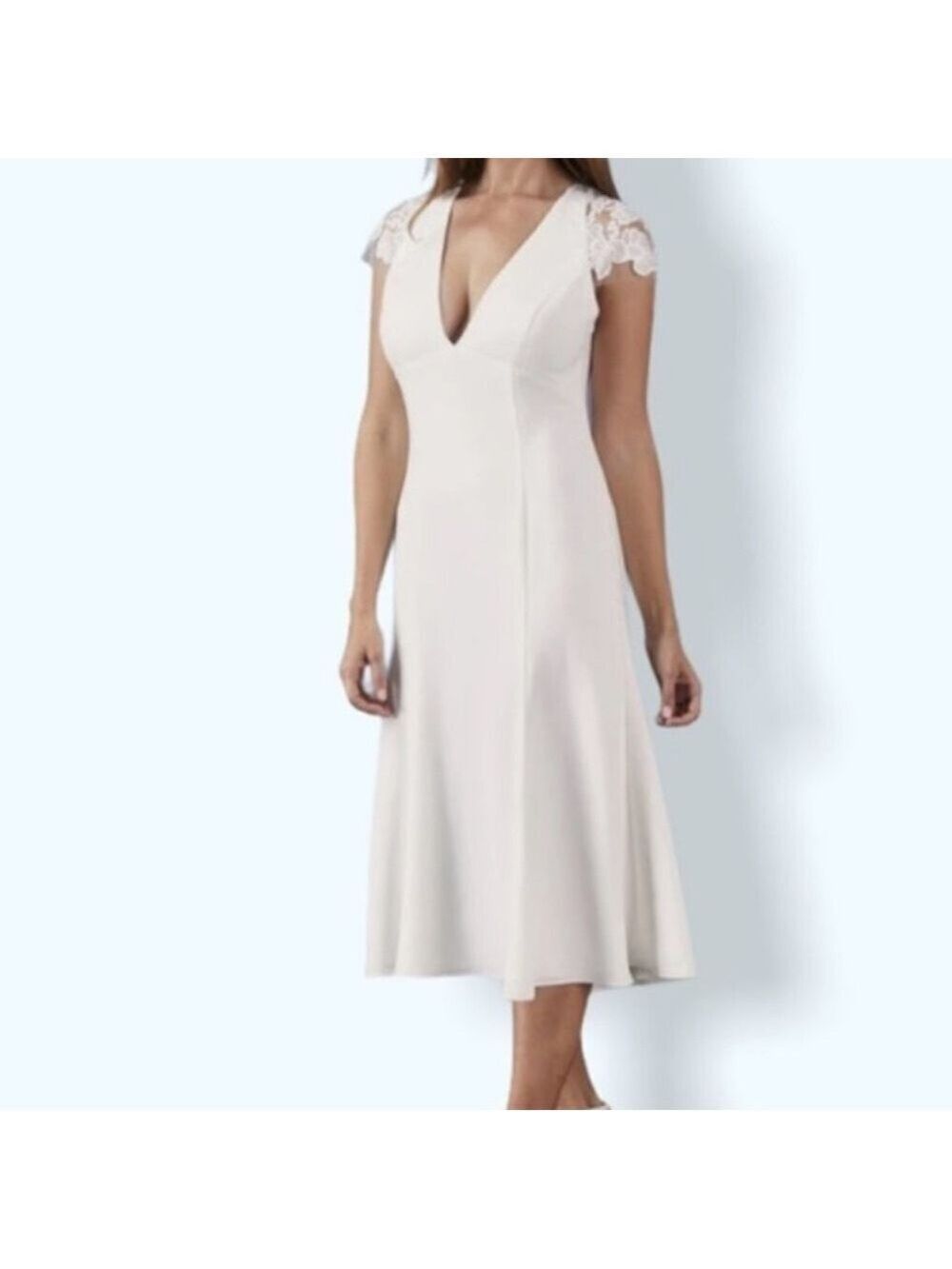 AMSALE Arcady Lace Crepe Wedding Midi Backless Little White Dress Size 2 New